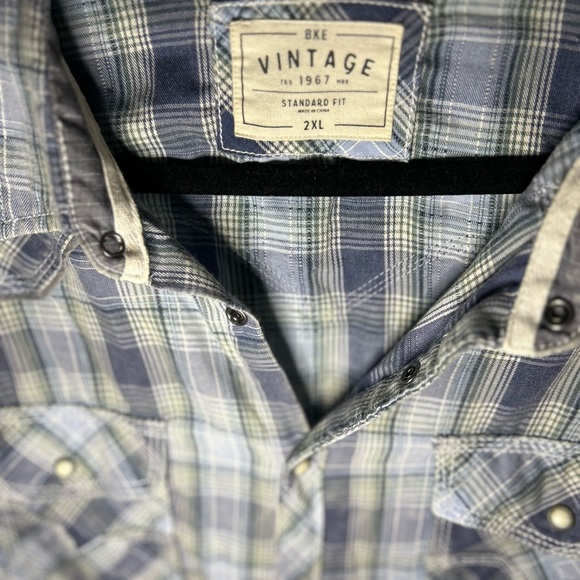 BKE Vintage Inspired Plaid Pearl Snap Button Down Shirt Size 2XL - Picture 3 of 4